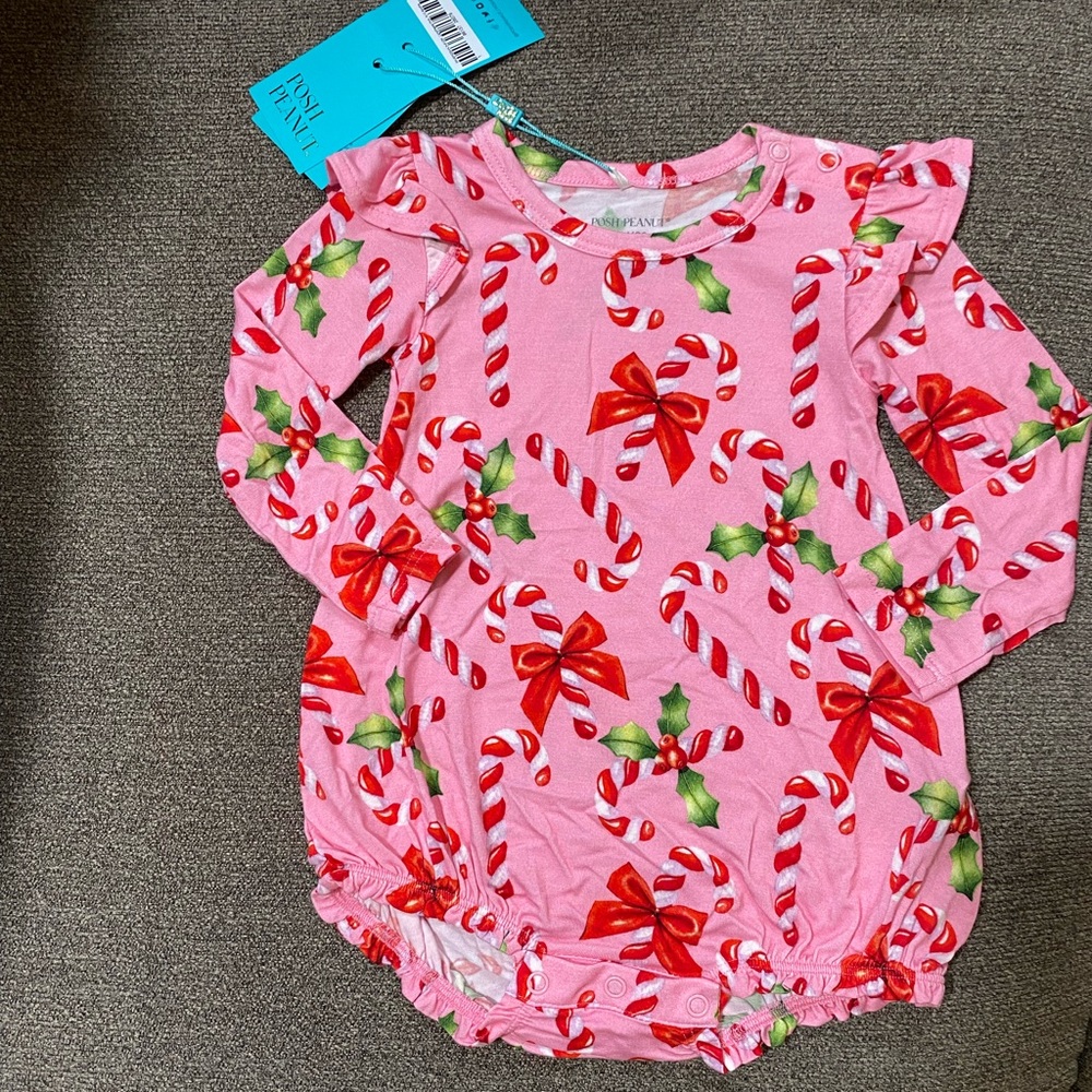 NWT Posh Peanut Candy Cane size 6-12m candy canes and red bows